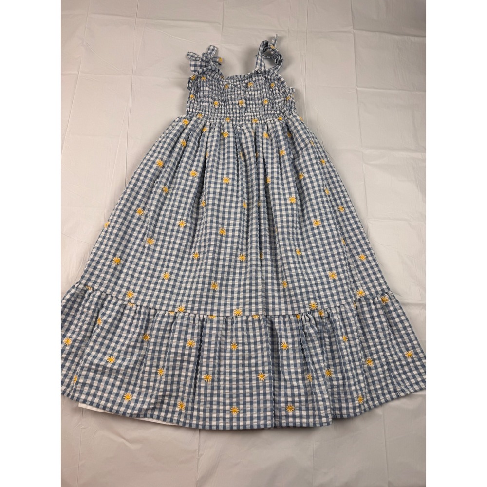 Btween Girls Blue Gingham Daisy Embroidered Smocked Maxi Sundress Size 10 Summer